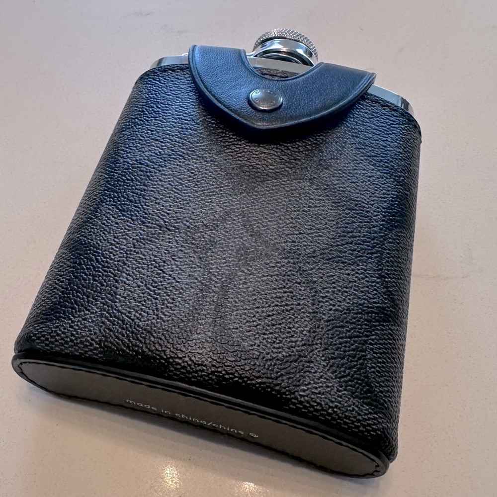 Like new coach logo leather and silver flask